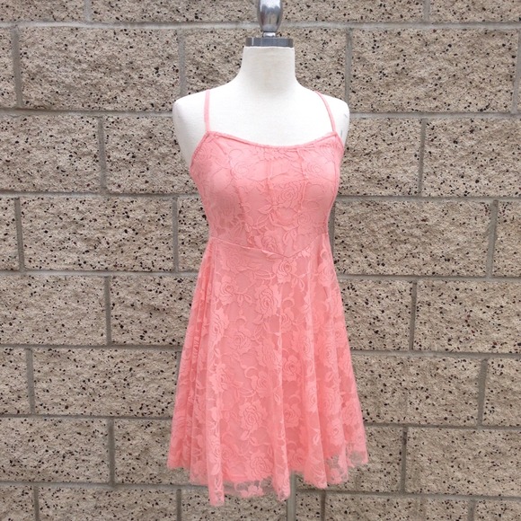 Poof Dresses & Skirts - Salmon Pink Lace Dress