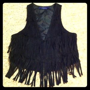 RESERVED Medium black fringe vest Miley Cyrus