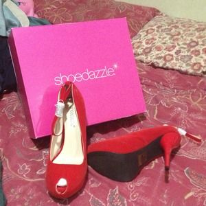 Red peep toe heels
