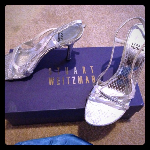 Stuart Weitzman Silver python textured SlingBacks