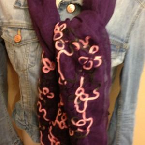 💜Purple with Pink and Black Floral accent Scarf💜