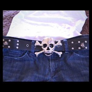Skull belt black with studs sz M / L