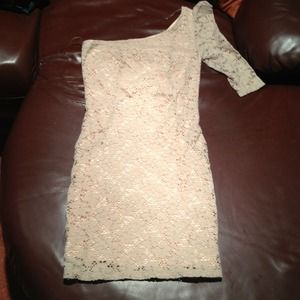 Blush colored one arm lace dress
