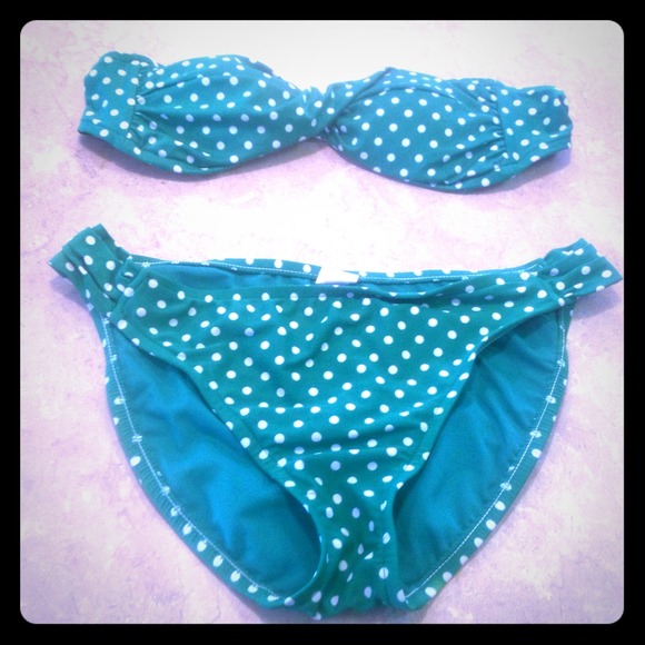 Green & white polka dot bikini