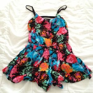 BRIGHT & pretty colorful romper!Open back & short!