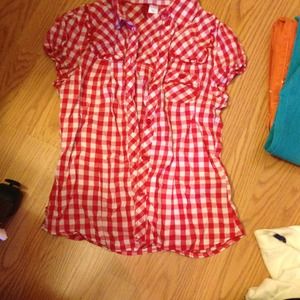 Red & white checkered button up.