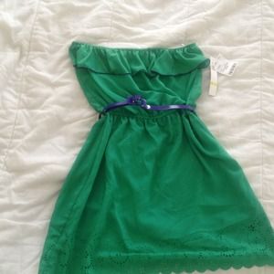 Bright green & electric blue lined strapless dress