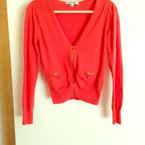 Reserved Coral zip up cardigan and gloves