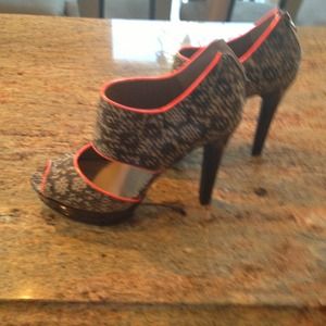Snake skin heels neon orange trim