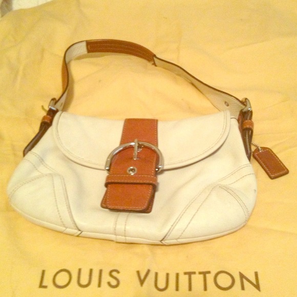 SOLD !!!! Authentic white and brown leather Coach