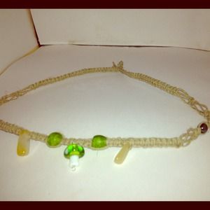Mushroom & agate stone hemp necklace