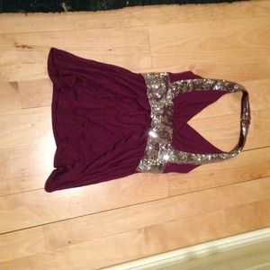Dark plum halter top with sequence detail