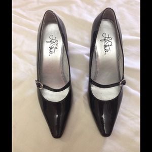 Black patent leather heels