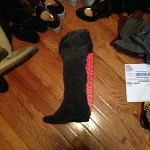 Calvin Klein gray suede cuffed flat boot