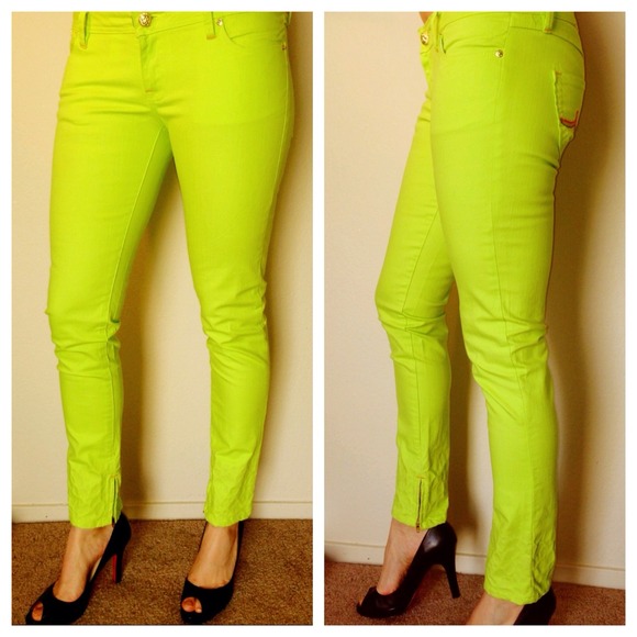 Lime green yellow Skinny Tight Neon Jeans sz 28