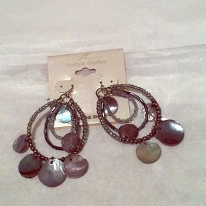 Silver and grey beaded shell earrings