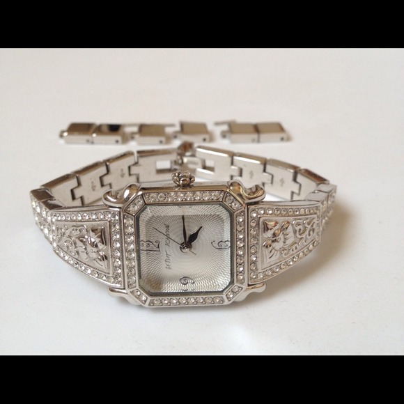 Betsey Johnson silver watch w crystals.