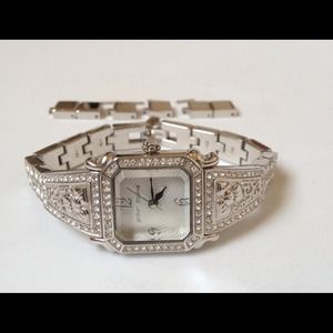 Betsey Johnson silver watch w crystals.