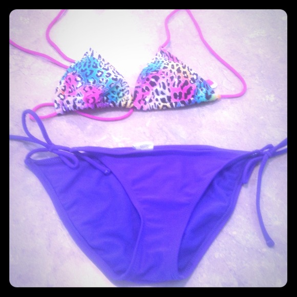 OP swimsuit leopard print top & purple bottom