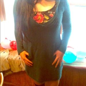 Green sweater dress with hood