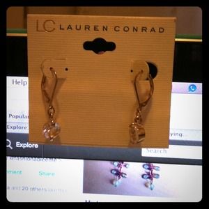 LC Gold Tone Stimulated Crystal Drop Earrings