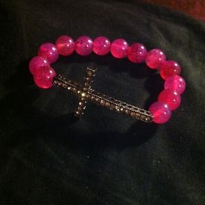 Gunmetal gray cross with hot pink water beads