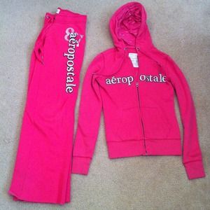 A set of matching pink Aeropostale sweats