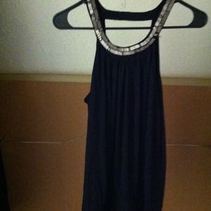 Black racer back dress with silver trim