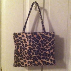 Faux fur leopard print tote (small).