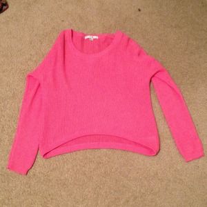 Pink waffle knit hi-low sweater