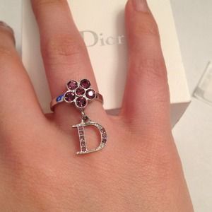Auth Dior mini flower purple D ring size 6