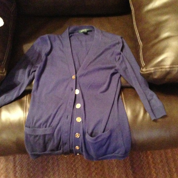 Navy blue Ralph Lauren cardigan with 3/4 sleeves