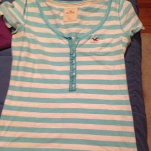 L Hollister Stripped V-Neck Shirt.