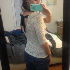 Open back lace top with black bow