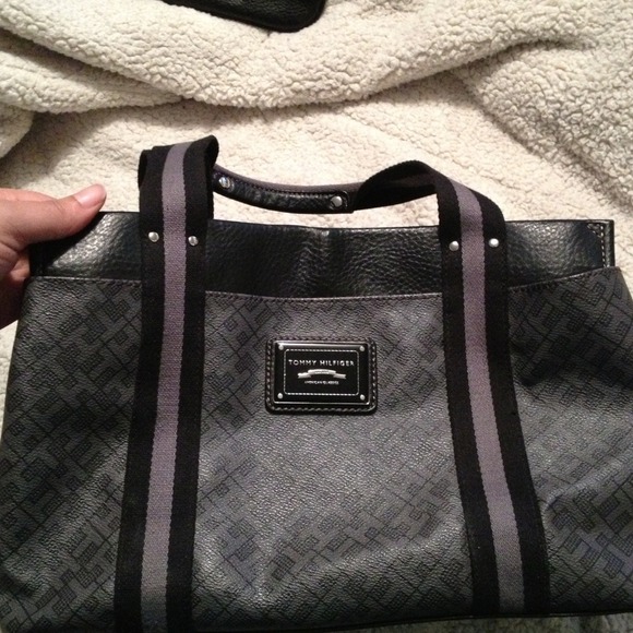 Gray and Black Tommy Hilfiger handbag