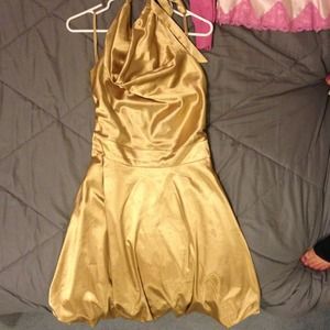 Gold halter bubble-hem dress