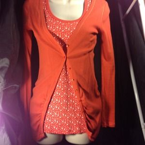 Ruched burnt orange two-for-one cardigan and tank