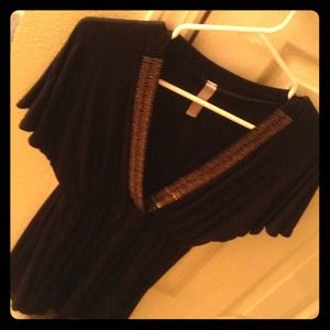 Black & Gold Beaded Empire Waist Top