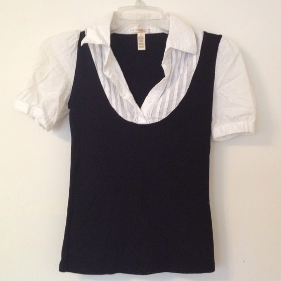 🚫BUNDLED🚫Black+white collared ss blouse