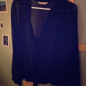 Navy sheer tie front blouse