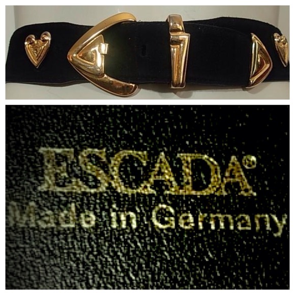 100% Authentic Vtg Escada Gold Black Suede Belt