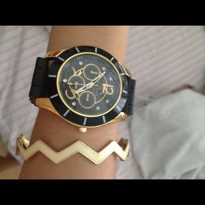 Black Watch with Gold Accent and Chevron Bangle