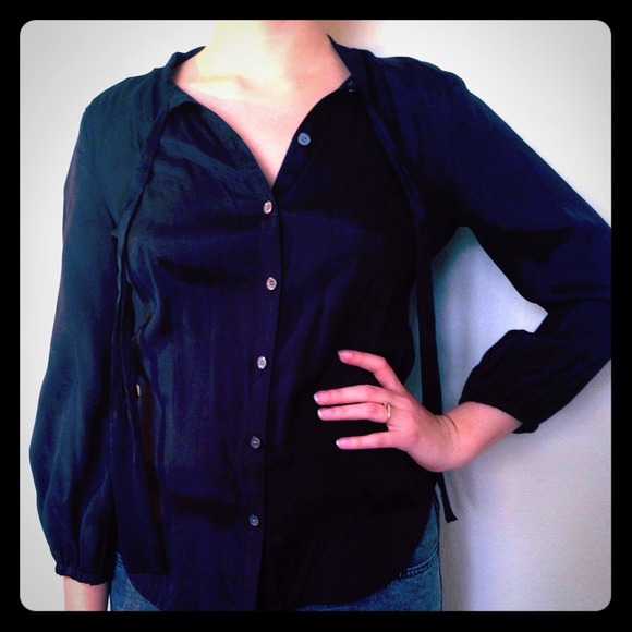 Club Monaco Office Blouse Shirt Top Black