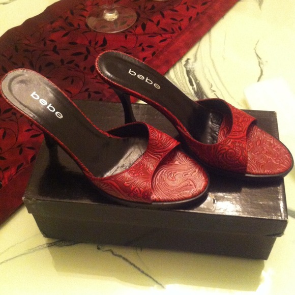 BeBe Black/Red Slip on Heels