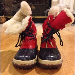 tory burch duck boots // red and navy // sz 5.5