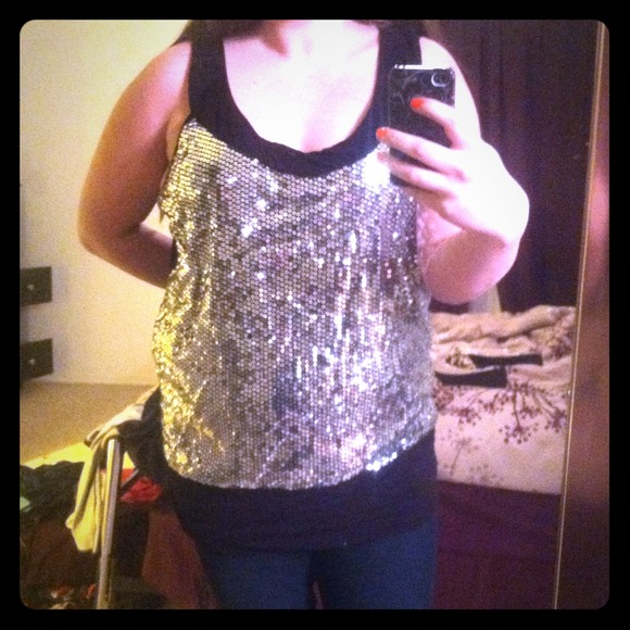 Black and silver sequin tank top