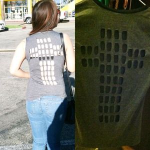 Cross cutout grey shirt.