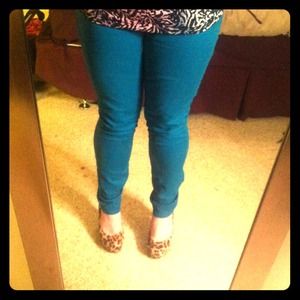 bright blue skinny jeans