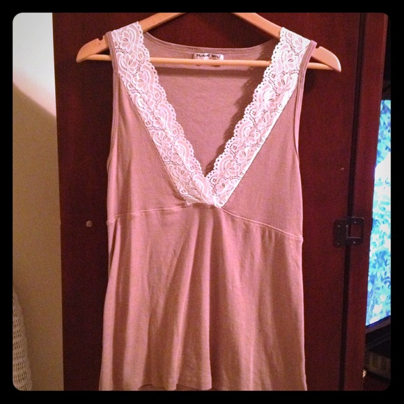 Tan maternity top with lace v neck