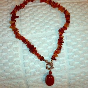 Orange red genuine stone toggle drop necklace